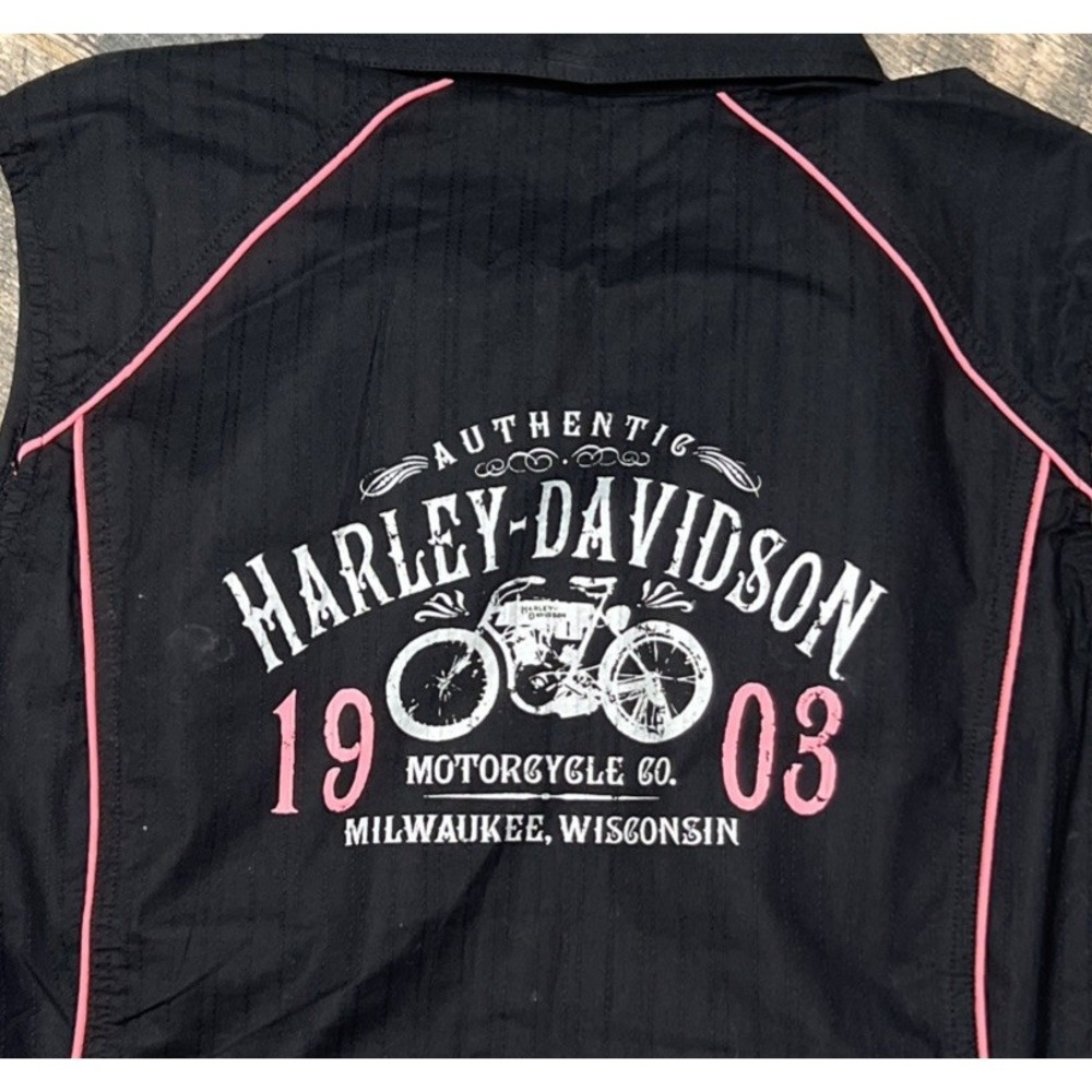 New Harley Davidson Sleeveless Snap Shirt Black Pink Piping 96737-08VW Size 2W